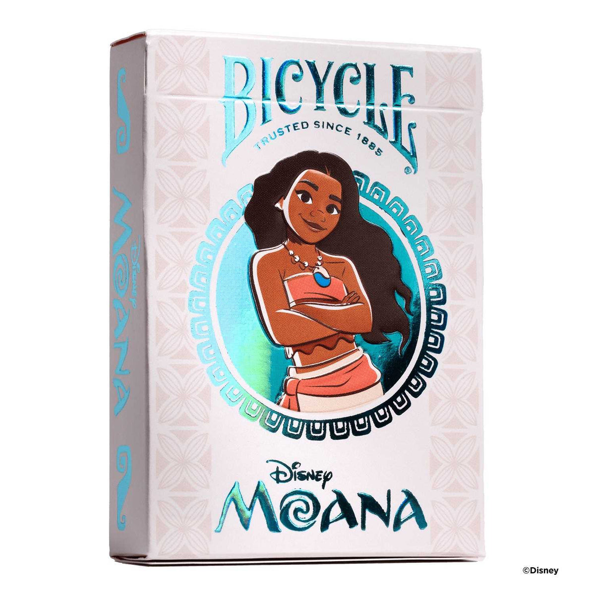 Bicycle Disney Moana playing cards deck in its tuck box with ocean artwork