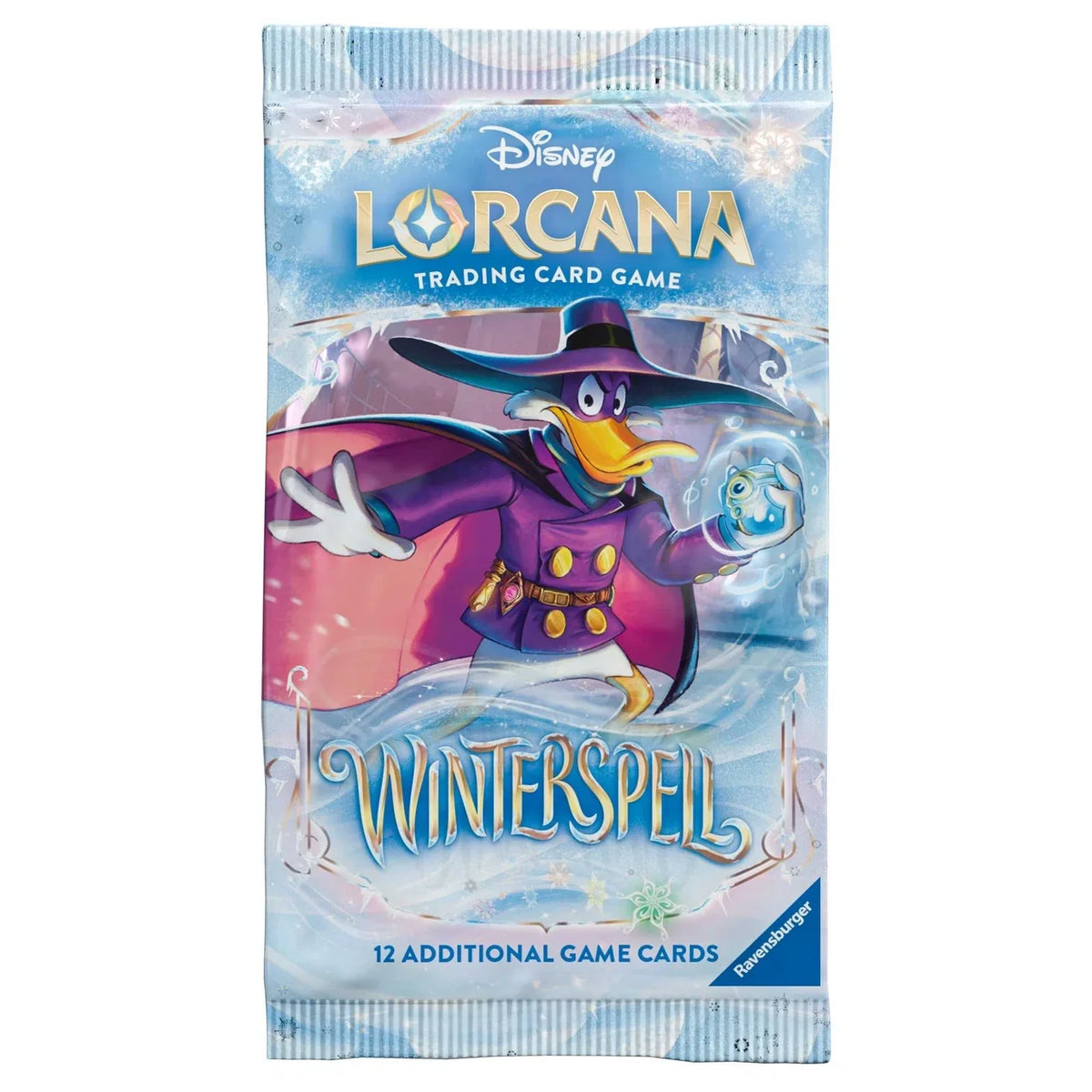 Disney Lorcana Winterspell booster pack with Donald Duck artwork on the sealed wrapper