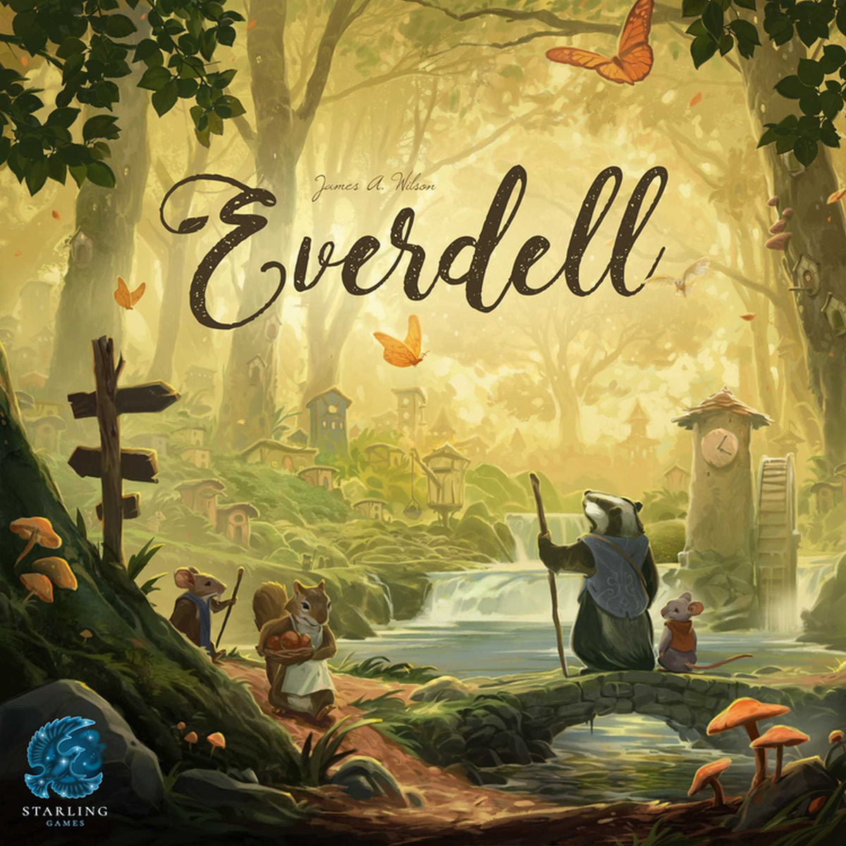 Everdell board game box with woodland critter and city building artwork