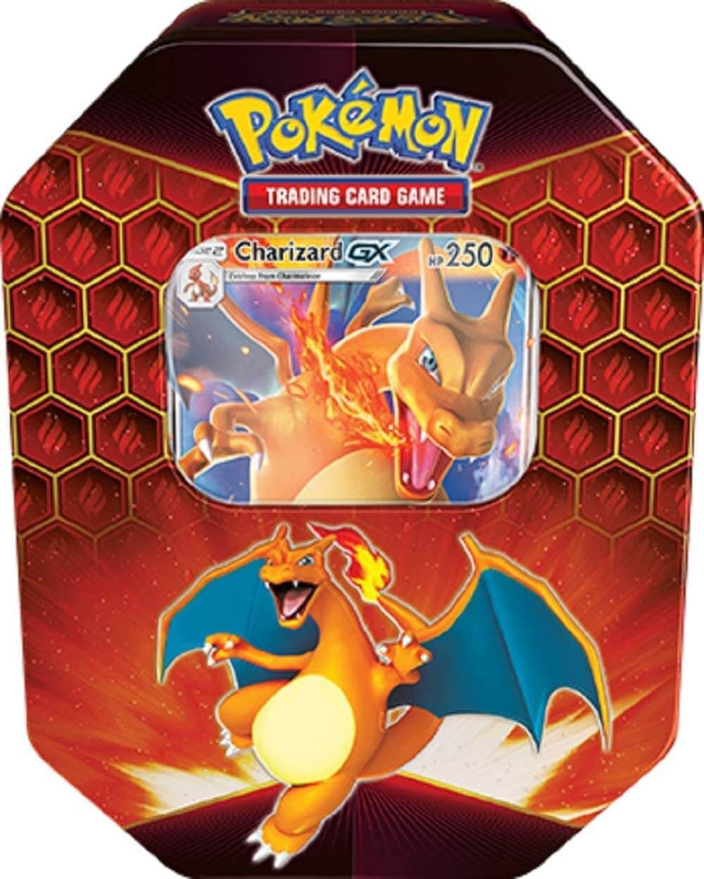 Pokémon TCG Hidden Fates tin with Charizard GX cover artwork, shown front-on and sealed
