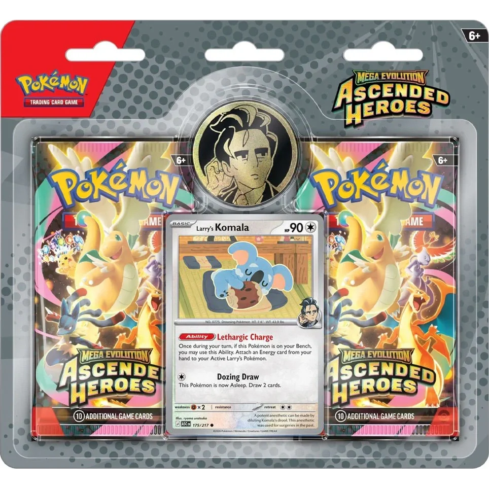 Pokémon TCG Mega Evolution Ascended Heroes 2-Pack Blister with Larry and Komala cover art