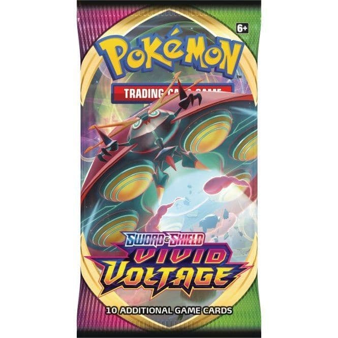 Further view of the Pokémon Vivid Voltage booster box and the packs inside