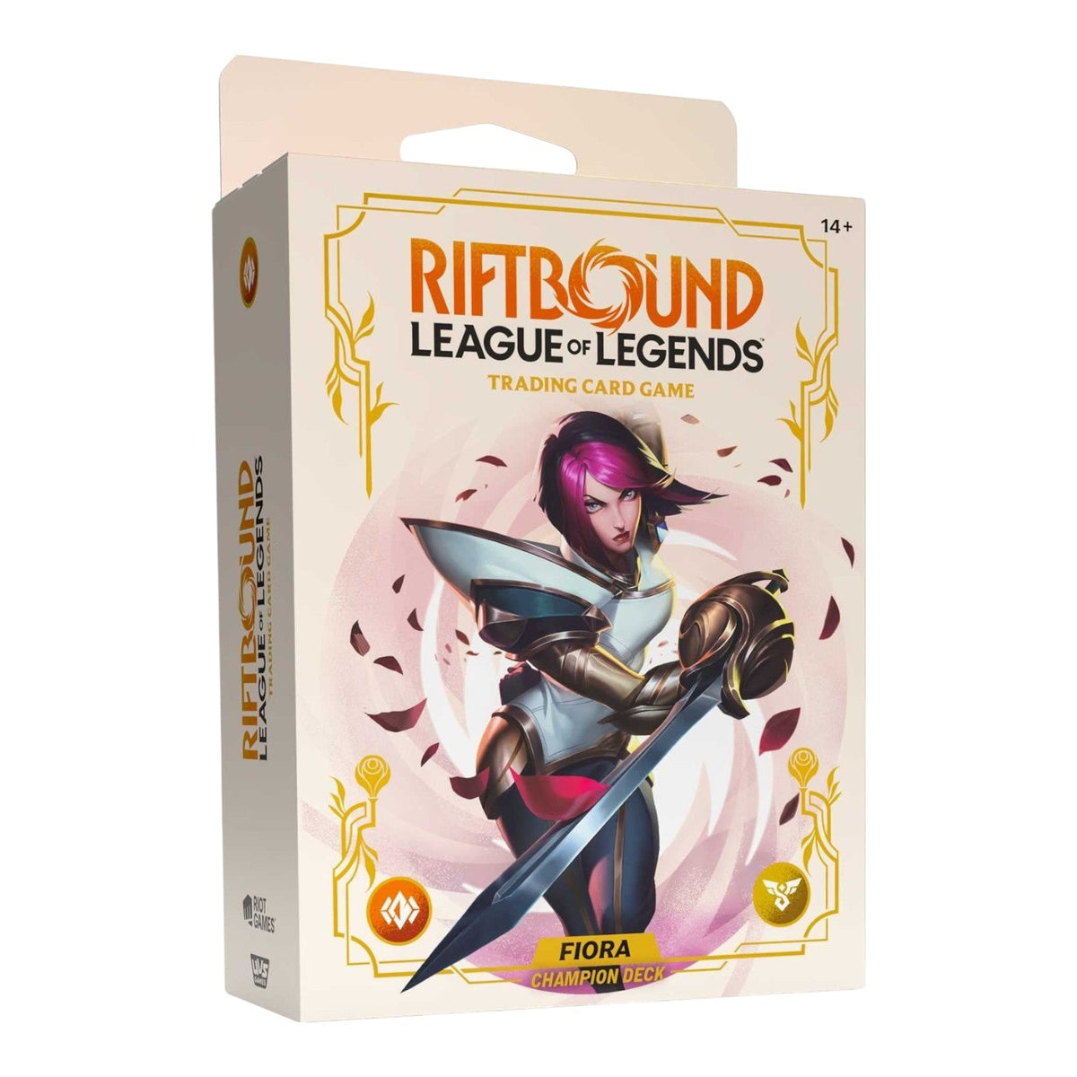 Spiritforged Champion Deck Fiora from the Riftbound League of Legends TCG, alternate view of the box