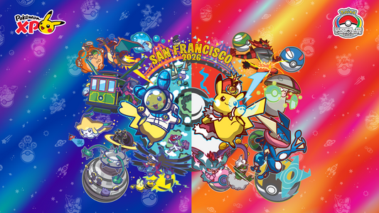 Official key art for the 2026 Pokemon World Championships in San Francisco, showing two Pikachu, a cable car and a crowd of Pokemon across a split blue and red background