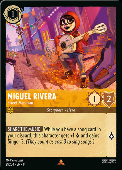 Example Hyperia City card: Miguel Rivera, Street Musician