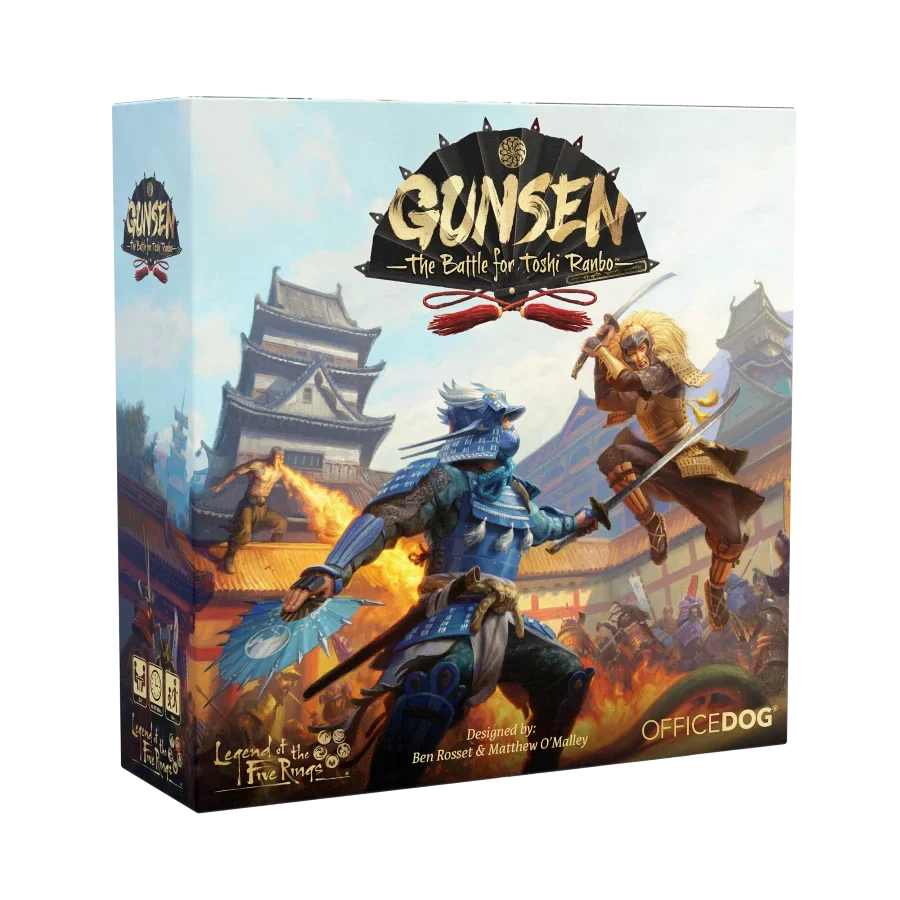 Gunsen Legend of the Five Rings board game box shown at a three quarter angle