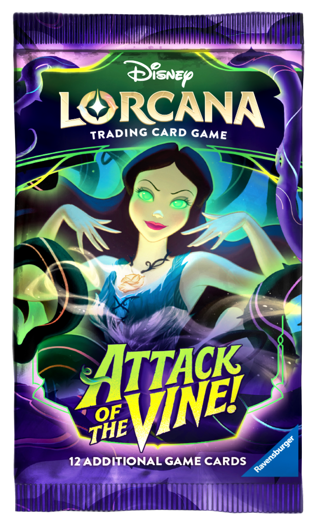 Disney Lorcana Attack of the Vine booster pack wrapper featuring Vanessa
