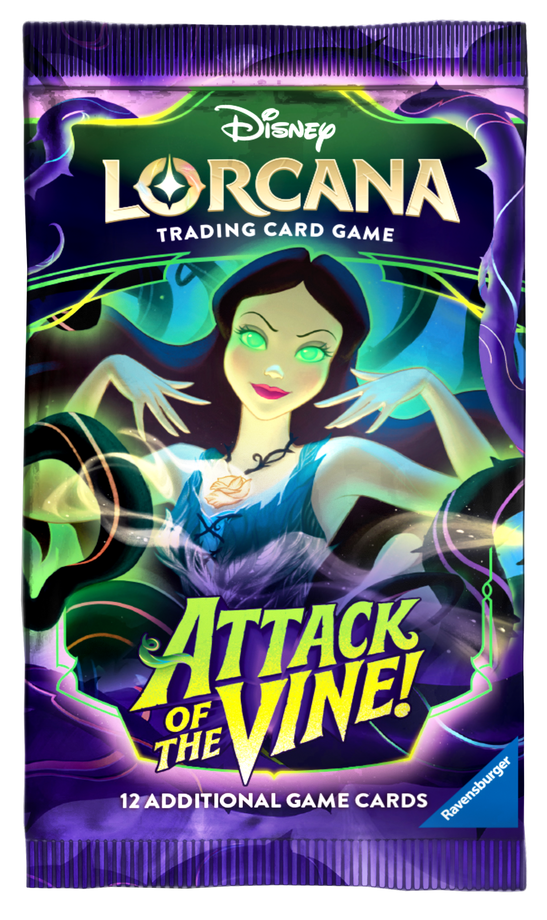 Disney Lorcana Attack of the Vine booster pack wrapper featuring Vanessa