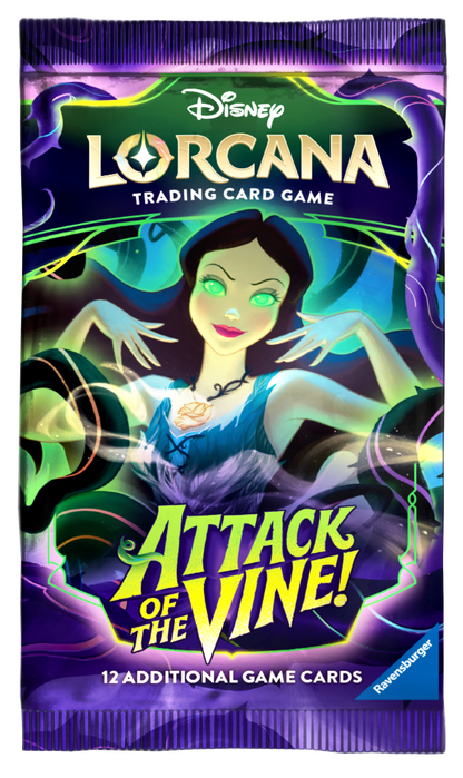 Disney Lorcana Attack of the Vine booster pack wrapper featuring Vanessa