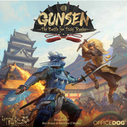 Gunsen board game box back with player count, play time and component list