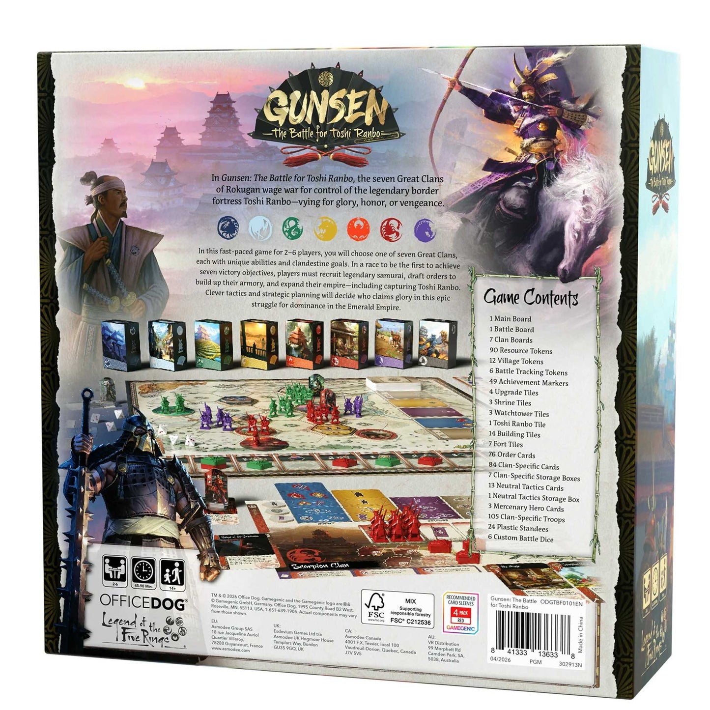 Gunsen The Battle for Toshi Ranbo set up on a table with boards, standees and tokens