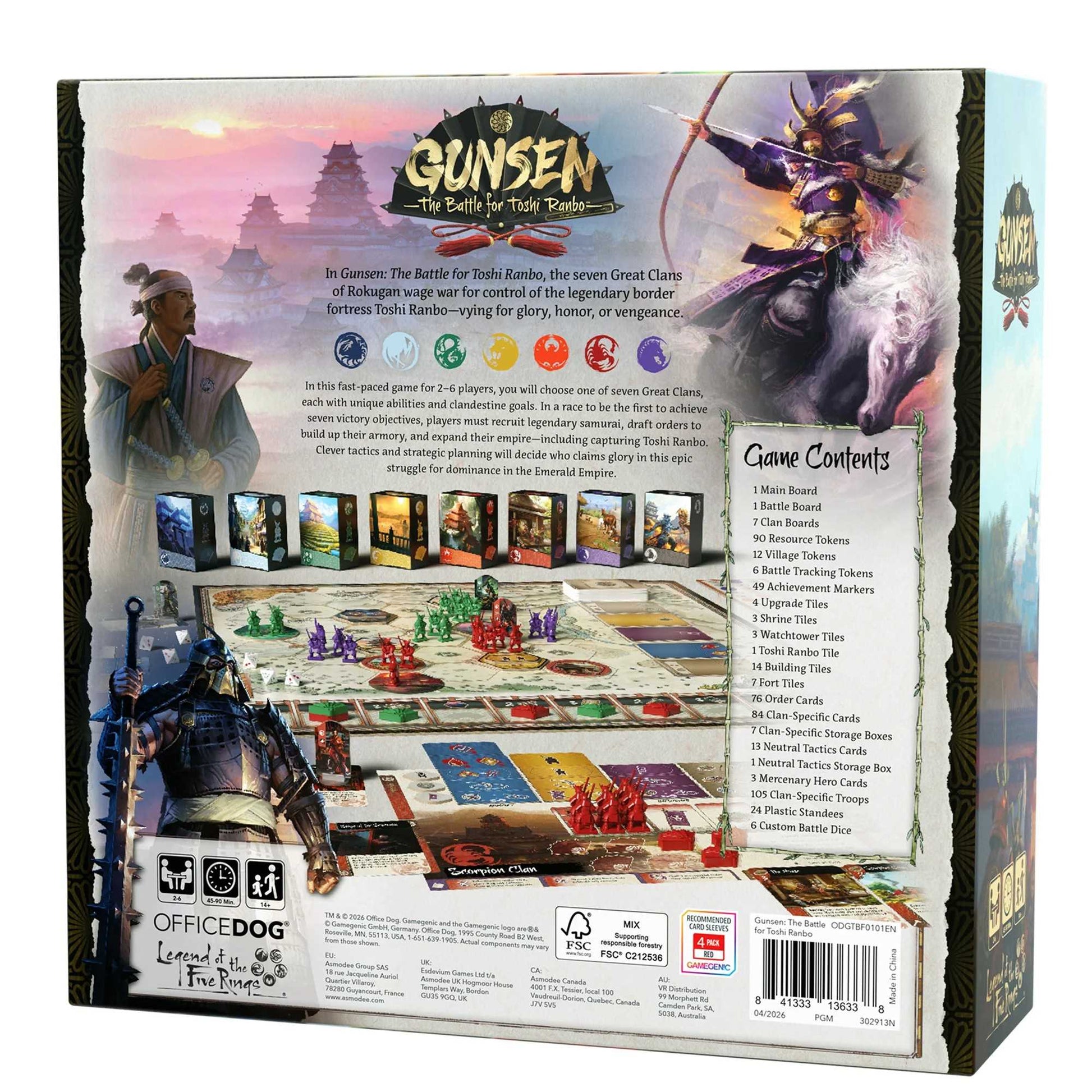 Gunsen The Battle for Toshi Ranbo set up on a table with boards, standees and tokens