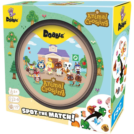 Animal Crossing Dobble matching card game tin, front-on view of the packaging
