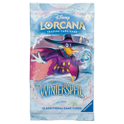 Disney Lorcana Winterspell booster pack with Donald Duck artwork on the sealed wrapper