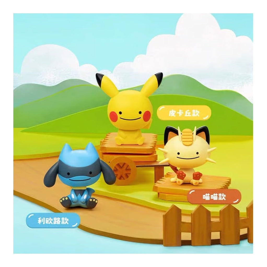 Ditto transformed into Pikachu, Meowth and Riolu — tiny Funism figures