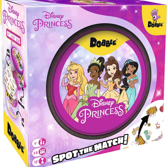 Dobble Disney Princess 55-card set box, a quick symbol-spotting game for younger players