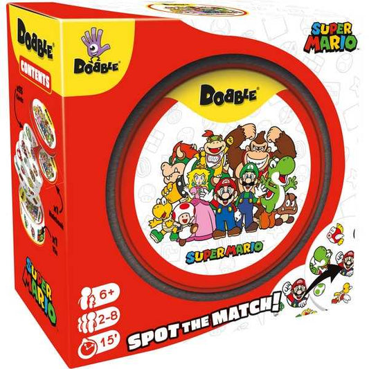 Dobble Super Mario fast-paced matching card game tin featuring Mario and friends