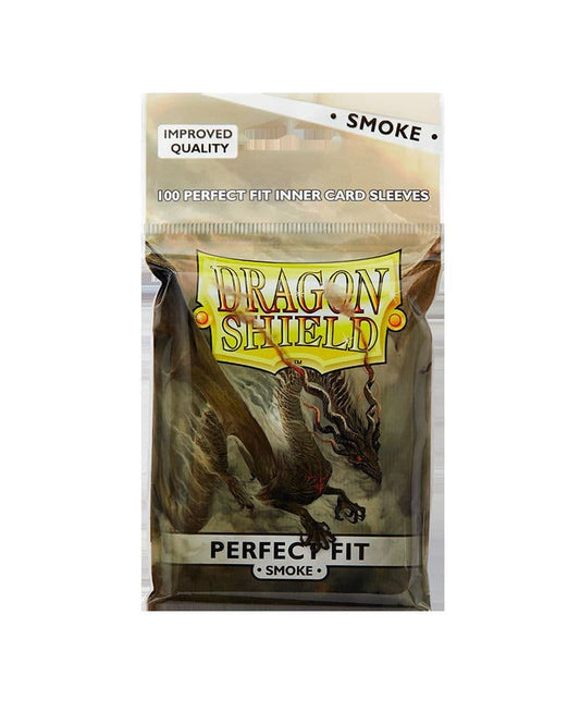 Dragon Shield Perfect Fit toploading card sleeves in Smoke, pack of 100 shown front-on
