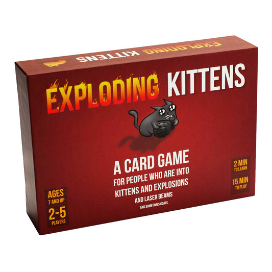 Exploding Kittens Original Edition card game box, a fast party game for two or more players
