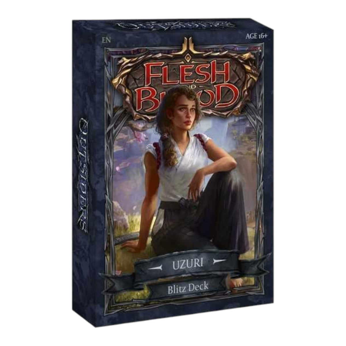 Flesh and Blood TCG Outsiders Blitz Deck sealed product shown from an alternate angle