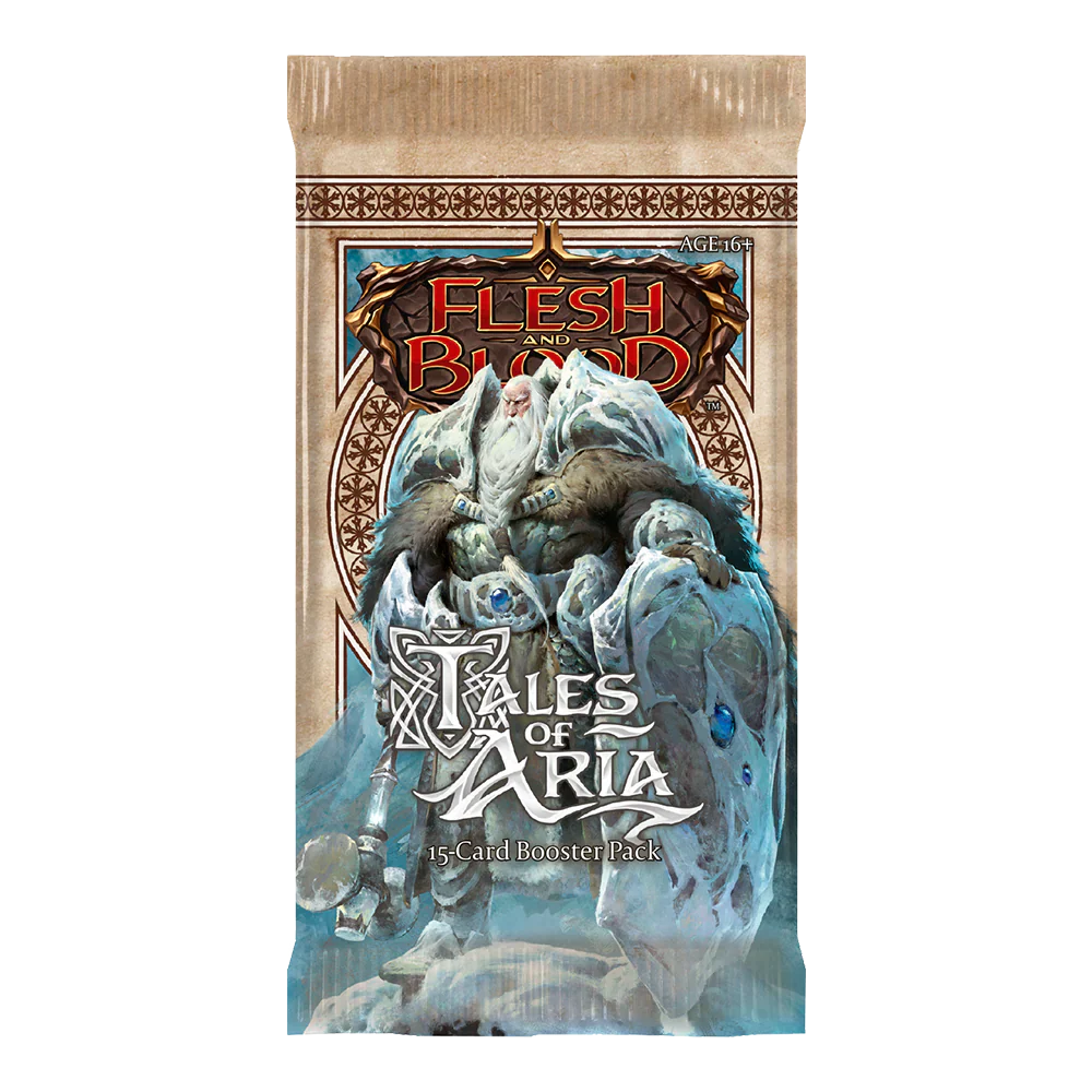 Flesh and Blood Tales of Aria 1st Edition booster pack with Oldhim hero artwork