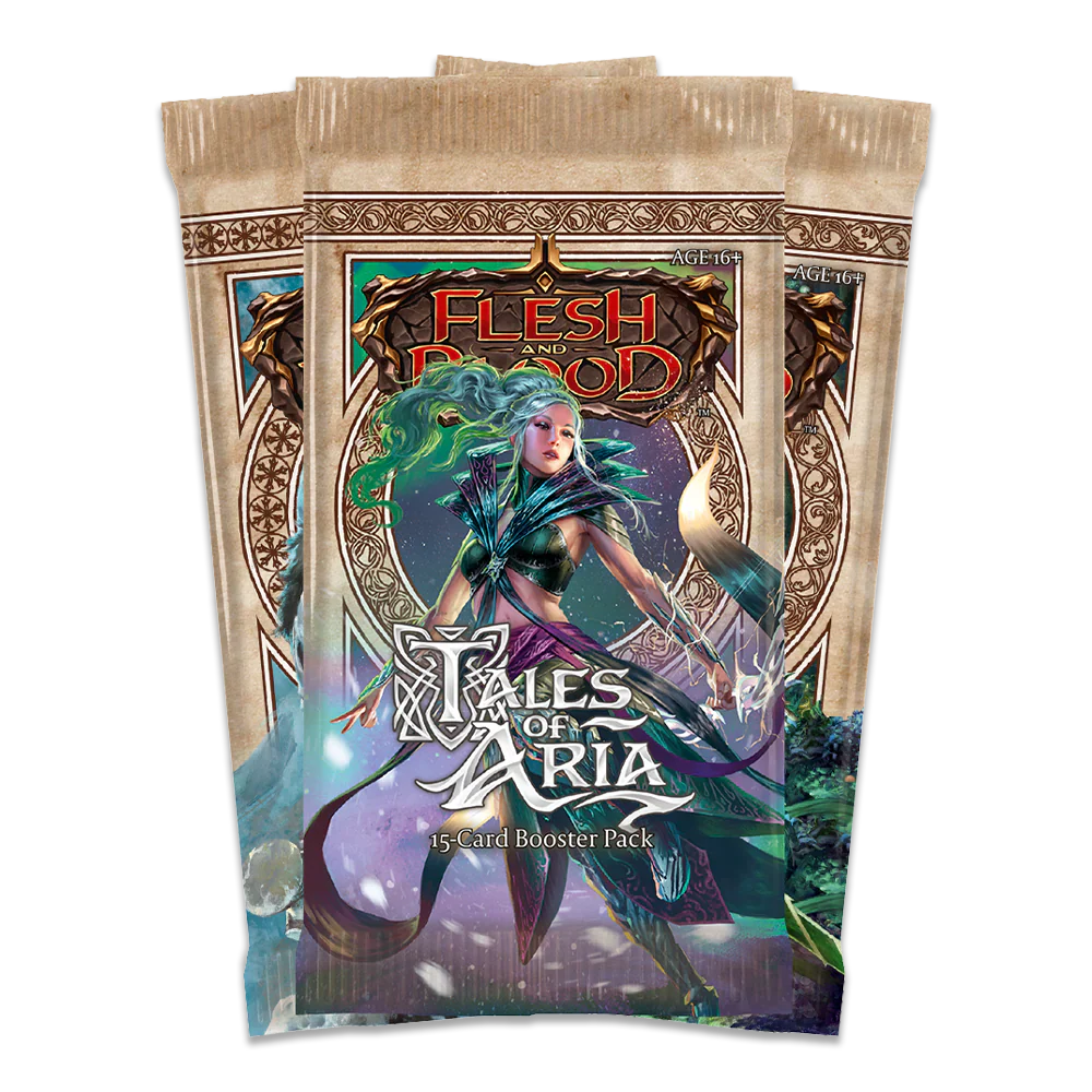 Flesh and Blood Tales of Aria 1st Edition booster packs shown together
