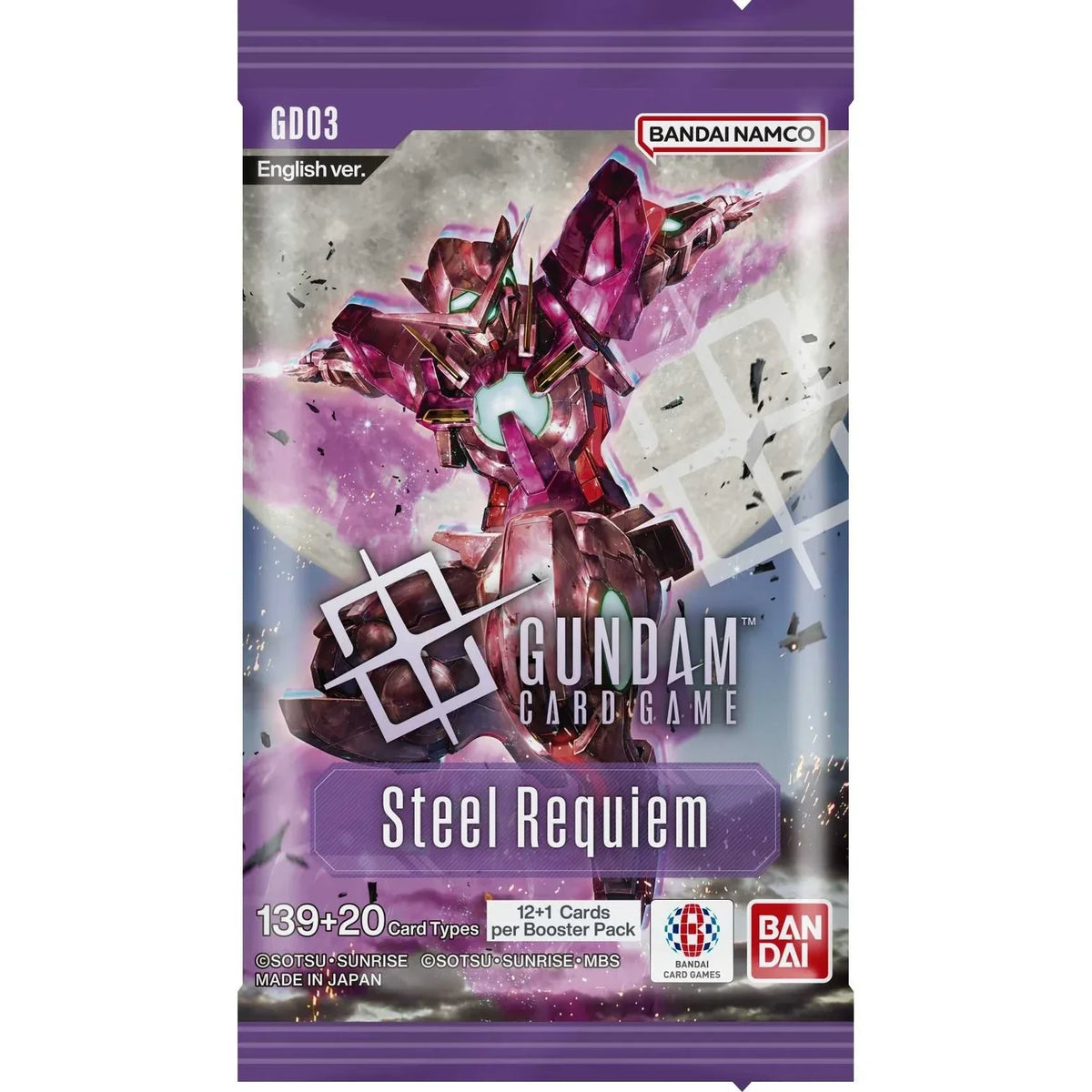 Gundam Card Game Steel Requiem GD03 sealed booster pack with mobile suit artwork