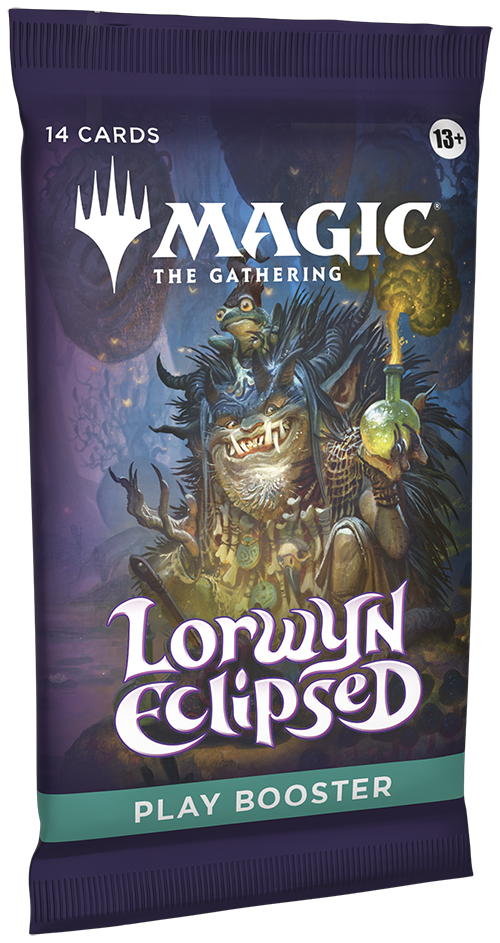 Magic: The Gathering Lorwyn Eclipsed Play Booster Pack shown with a third wrapper variant