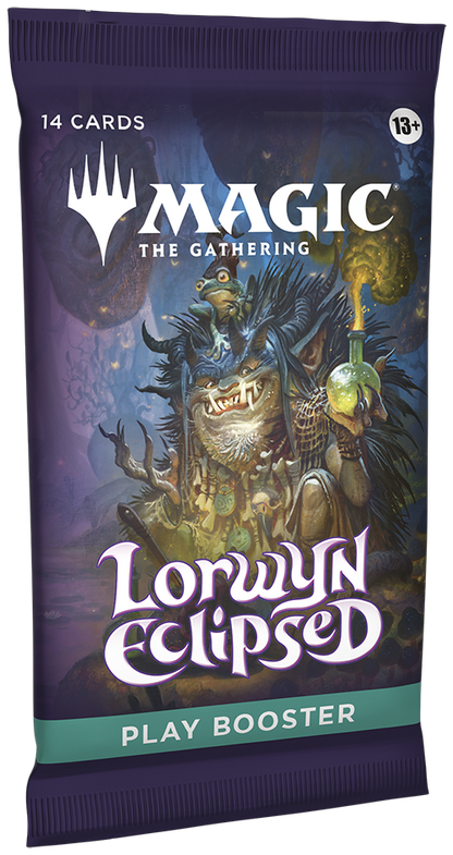 Magic: The Gathering Lorwyn Eclipsed Play Booster Pack shown with a third wrapper variant