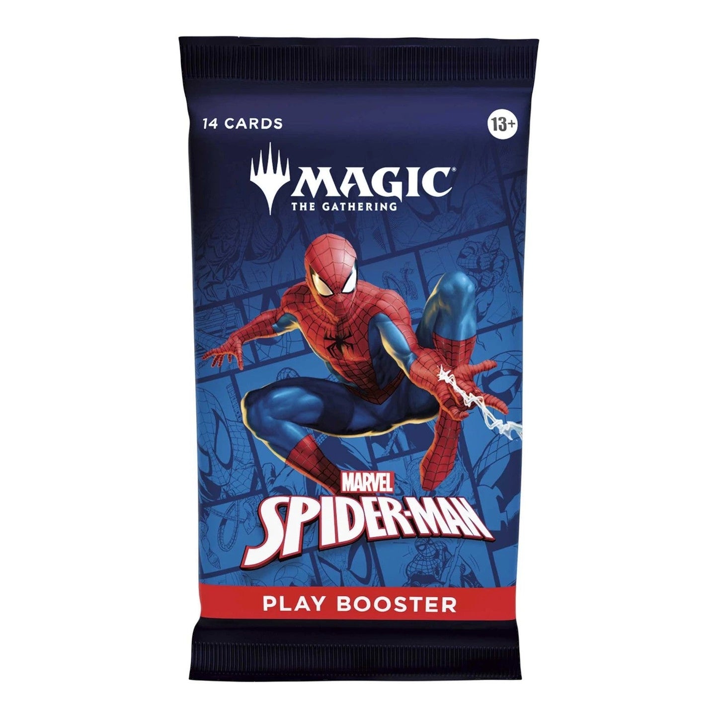 Close-up of the wrapper artwork on the Magic: The Gathering Marvel's Spider-Man Play Booster