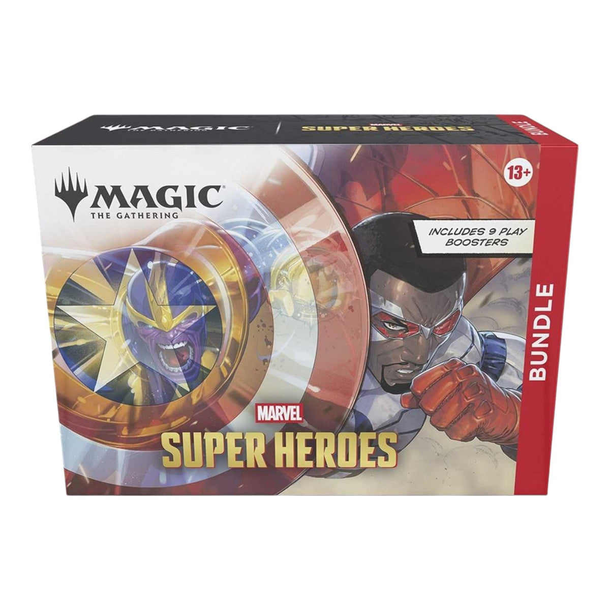 Magic: The Gathering Marvel Super Heroes Bundle sealed box shown from an alternate angle