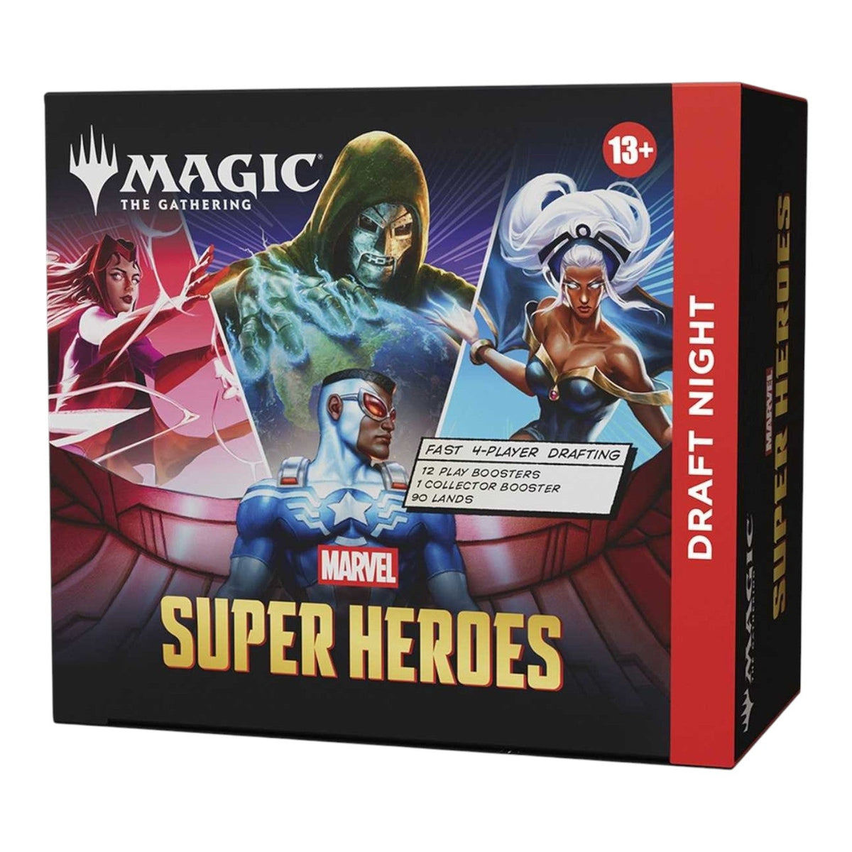 Packaging detail from the Magic: The Gathering Marvel Super Heroes Draft Night booster box