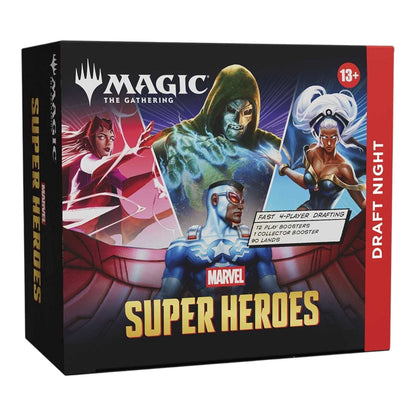 Magic: The Gathering Marvel Super Heroes Draft Night booster box, front of the sealed box