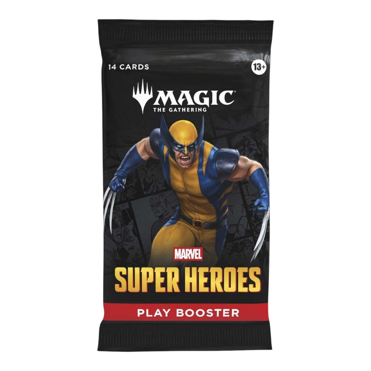 Example cards from the Magic: The Gathering Marvel Super Heroes Play Booster Box laid out