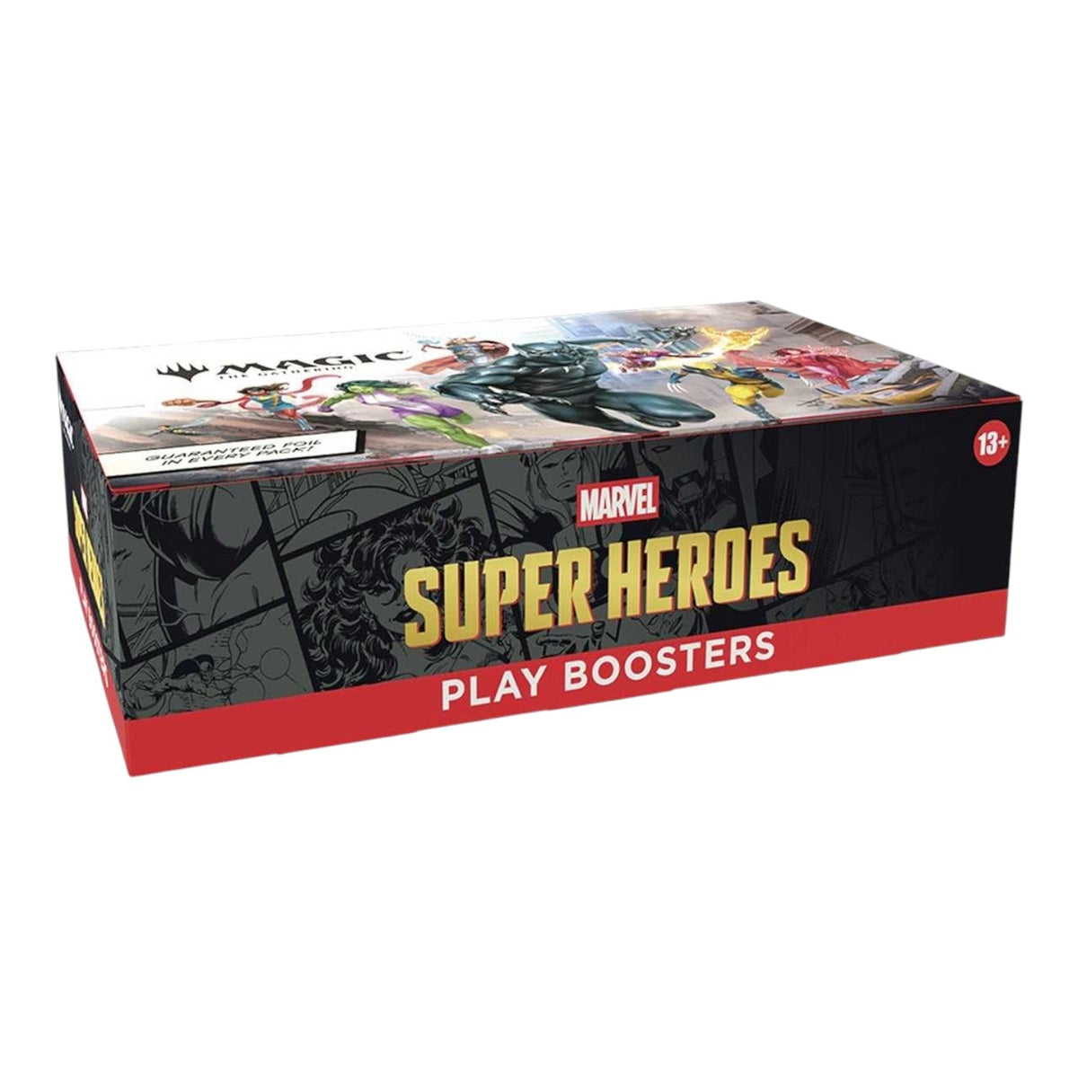 Side view of the Magic: The Gathering Marvel Super Heroes Play Booster Box showing set branding