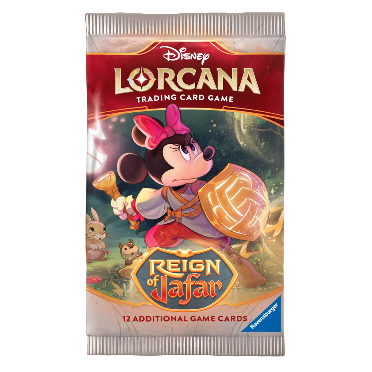 Sealed Lorcana Reign of Jafar booster pack showing Minnie Mouse on the front