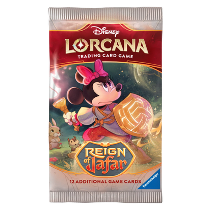 Sealed Lorcana Reign of Jafar booster pack showing Minnie Mouse on the front