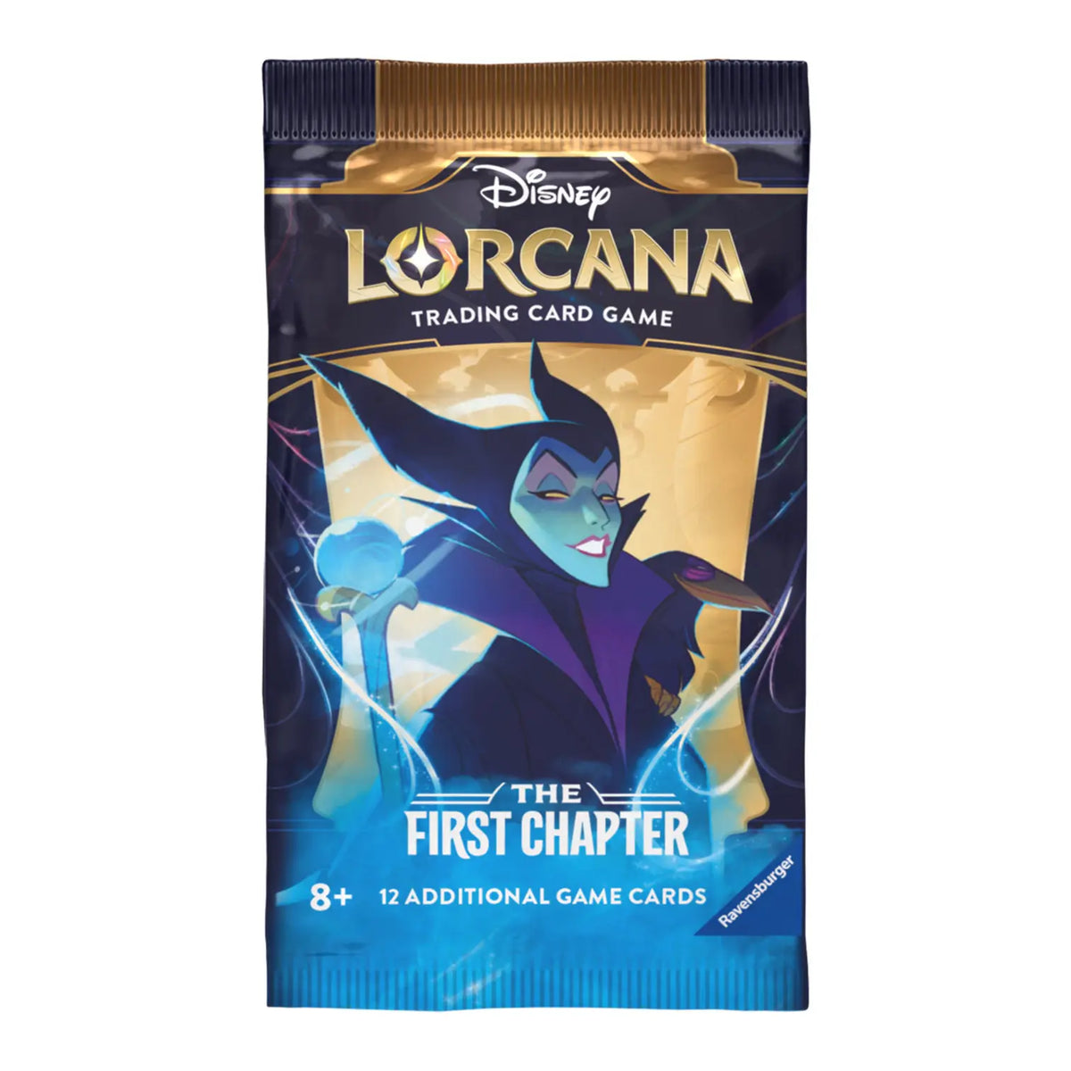 Sealed Lorcana The First Chapter booster pack showing Maleficent on the front