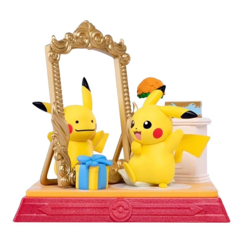 Pikachu and Ditto figure from the Funism Pikachu and Friends series, Ditto imitating Pikachu in a gilt mirror