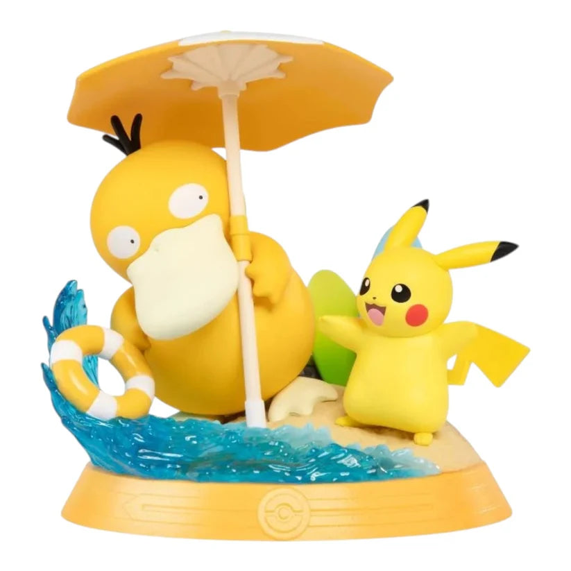 Pikachu and Psyduck beach figure from the Funism Pikachu and Friends series, with parasol and sunglasses