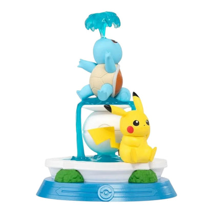 Pikachu and Squirtle figure from the Funism Pikachu and Friends series, posed on a water fountain