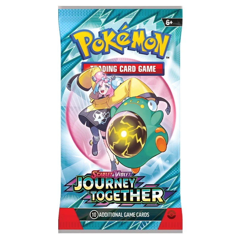 Sealed Pokémon TCG Journey Together booster pack showing Iono and Bellibolt on the front