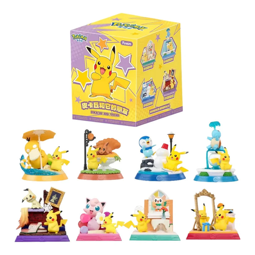 Funism Pokémon Pikachu and Friends blind box with all eight figures in the series displayed