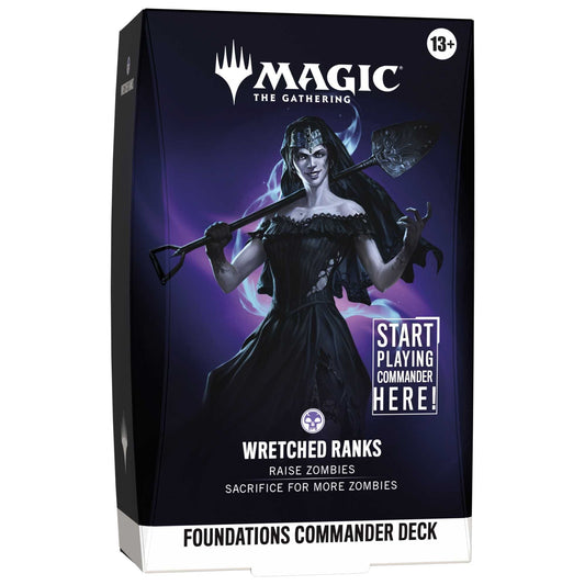 Wretched Ranks Foundations Commander deck box, the mono-black Zombie deck led by Ghoulcaller Gisa