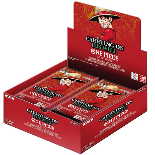 One Piece Card Game OP-13 Carrying on His Will English booster display box in red and white