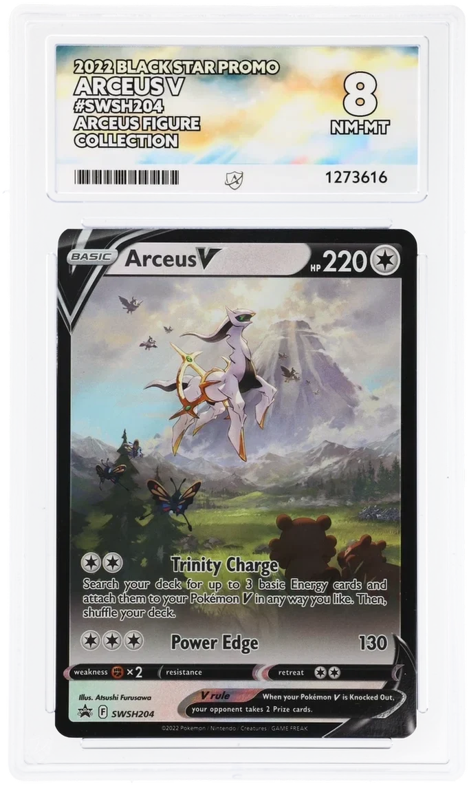 Arceus V SWSH204, 2022 Black Star Promo, ACE 8 NM-MT graded slab, front, cert 1273616