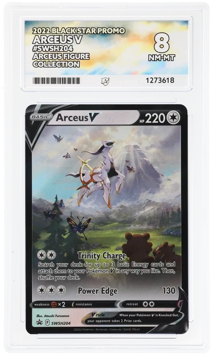 Arceus V SWSH204, 2022 Black Star Promo, ACE 8 NM-MT graded slab, front, cert 1273618