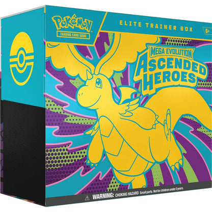 Pokémon TCG Mega Evolution Ascended Heroes Elite Trainer Box shown front-on and sealed