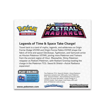 Back of the Pokémon TCG Astral Radiance booster box showing product information