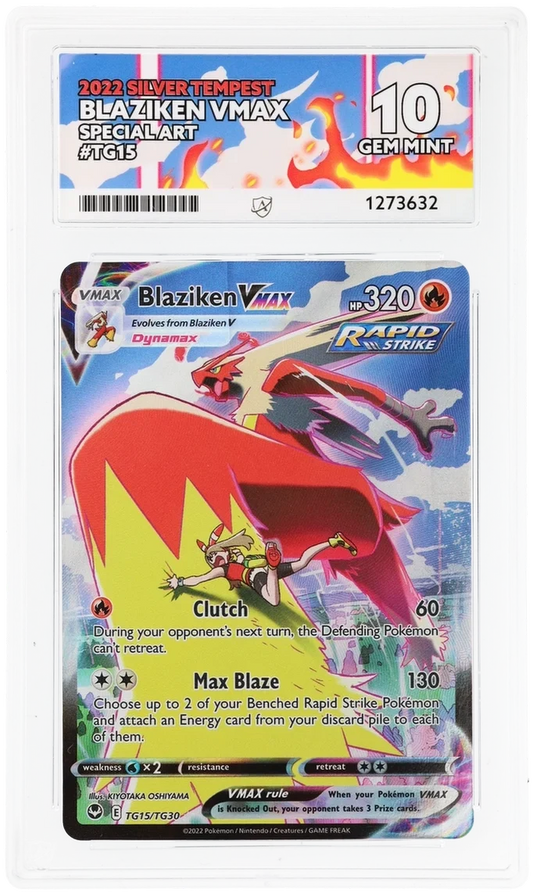 Blaziken VMAX TG15/TG30 Special Art, 2022 Silver Tempest, ACE 10 GEM MINT graded slab, front, cert 1273632
